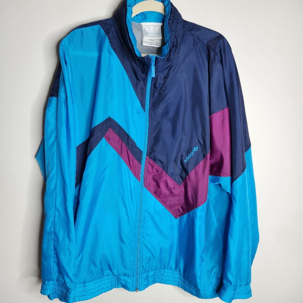 Vintage 80s-90'S Adidas nylon jacket, men's XL size Nylon navy blue type Vintage Second Hand